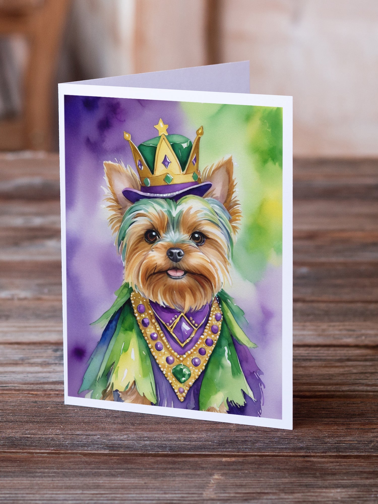 Yorkshire Terrier King of Mardi Gras Greeting Cards Pack of 8 Blank Cards with Envelopes Whimsical A7 Size 5x7