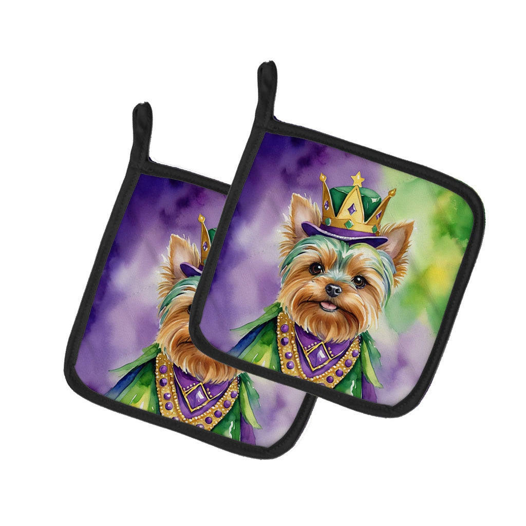 Yorkshire Terrier King of Mardi Gras Pot Holder Set of 2 Heat Resistant Quilted Hot Pads 7.5 x 7.5 Inch, Insulated Kitchen Trivets for Cooking & Baking