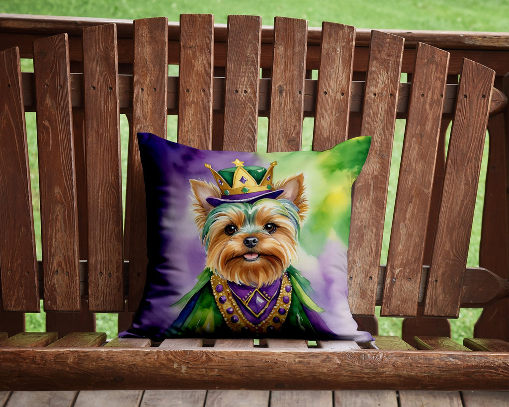 Yorkshire Terrier King of Mardi Gras Decorative Throw Pillow 14x14 Indoor Outdoor Accent Cushion, Fabric Cover with Insert for Sofa, Bed, Porch & Living Room