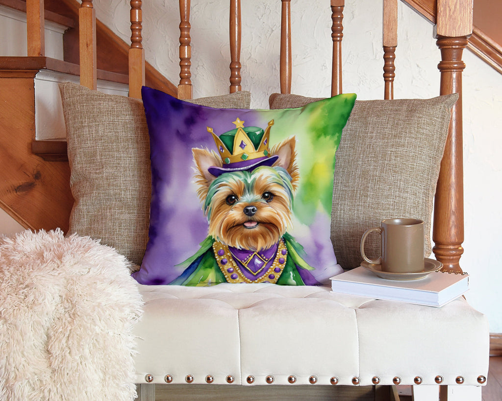 Yorkshire Terrier King of Mardi Gras Decorative Throw Pillow 14x14 Indoor Outdoor Accent Cushion, Fabric Cover with Insert for Sofa, Bed, Porch & Living Room
