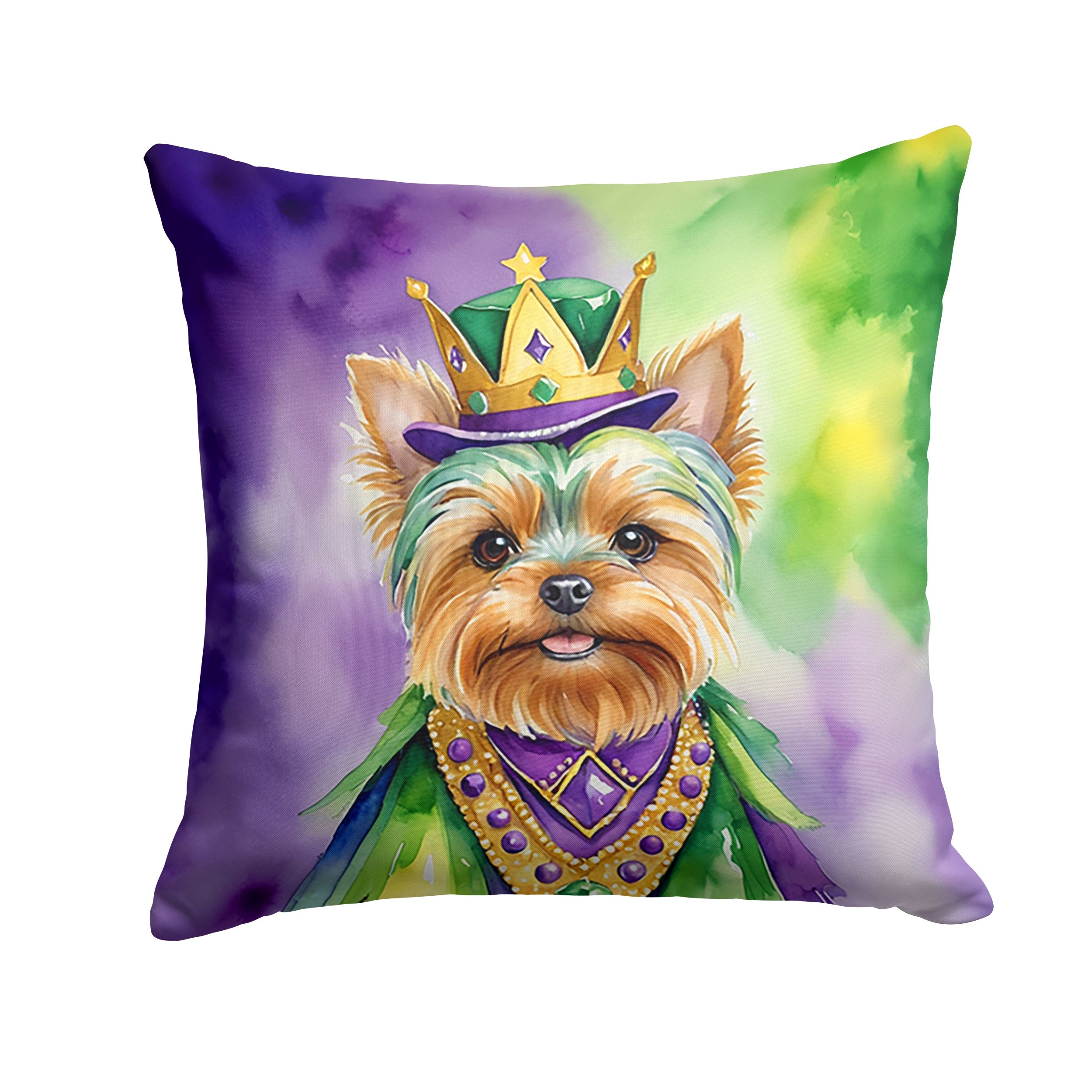 Yorkshire Terrier King of Mardi Gras Decorative Throw Pillow 18x18 Indoor Outdoor Accent Cushion, Fabric Cover with Insert for Sofa, Bed, Porch & Living Room