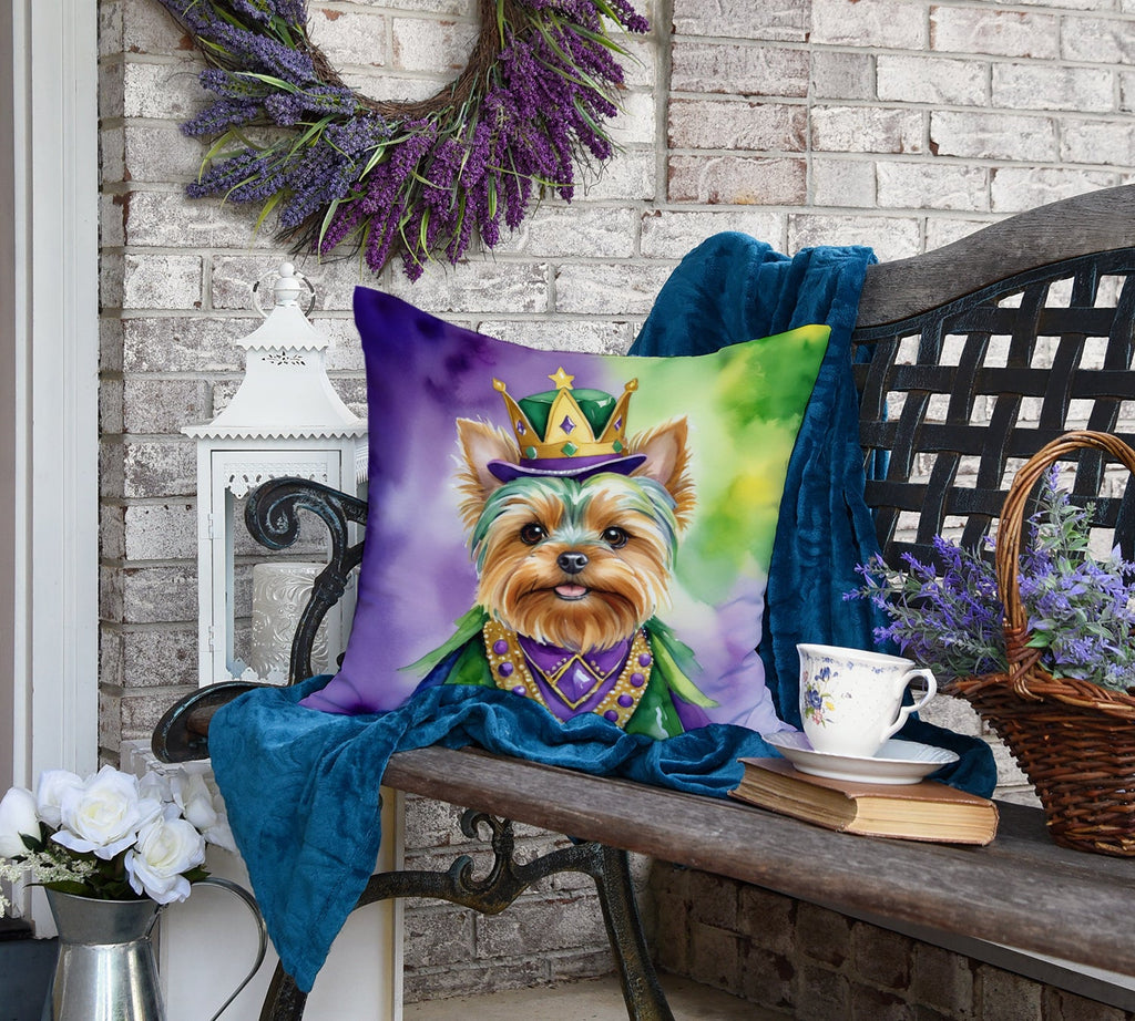 Yorkshire Terrier King of Mardi Gras Decorative Throw Pillow 18x18 Indoor Outdoor Accent Cushion, Fabric Cover with Insert for Sofa, Bed, Porch & Living Room