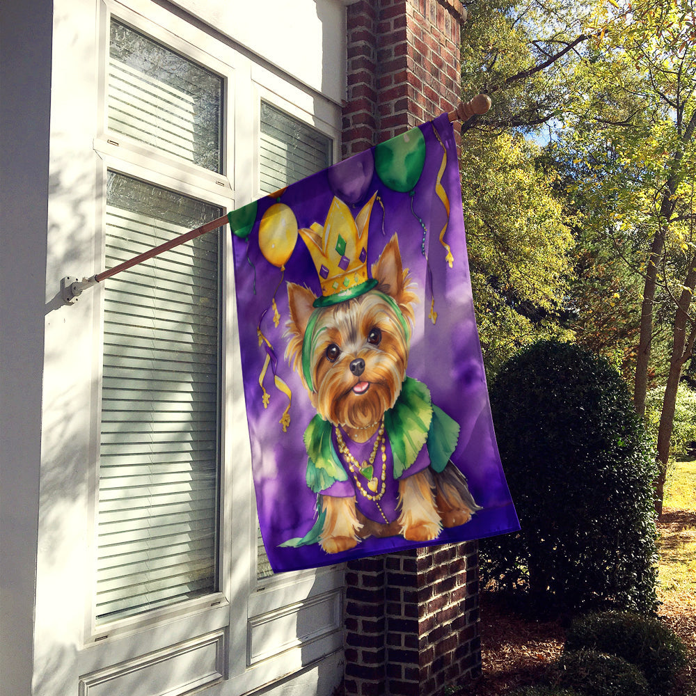 Yorkshire Terrier King of Mardi Gras House Flag 28x40 Porch Sleeve Pole Decorative Outside Yard Banner Artwork Wall Hanging, Polyester