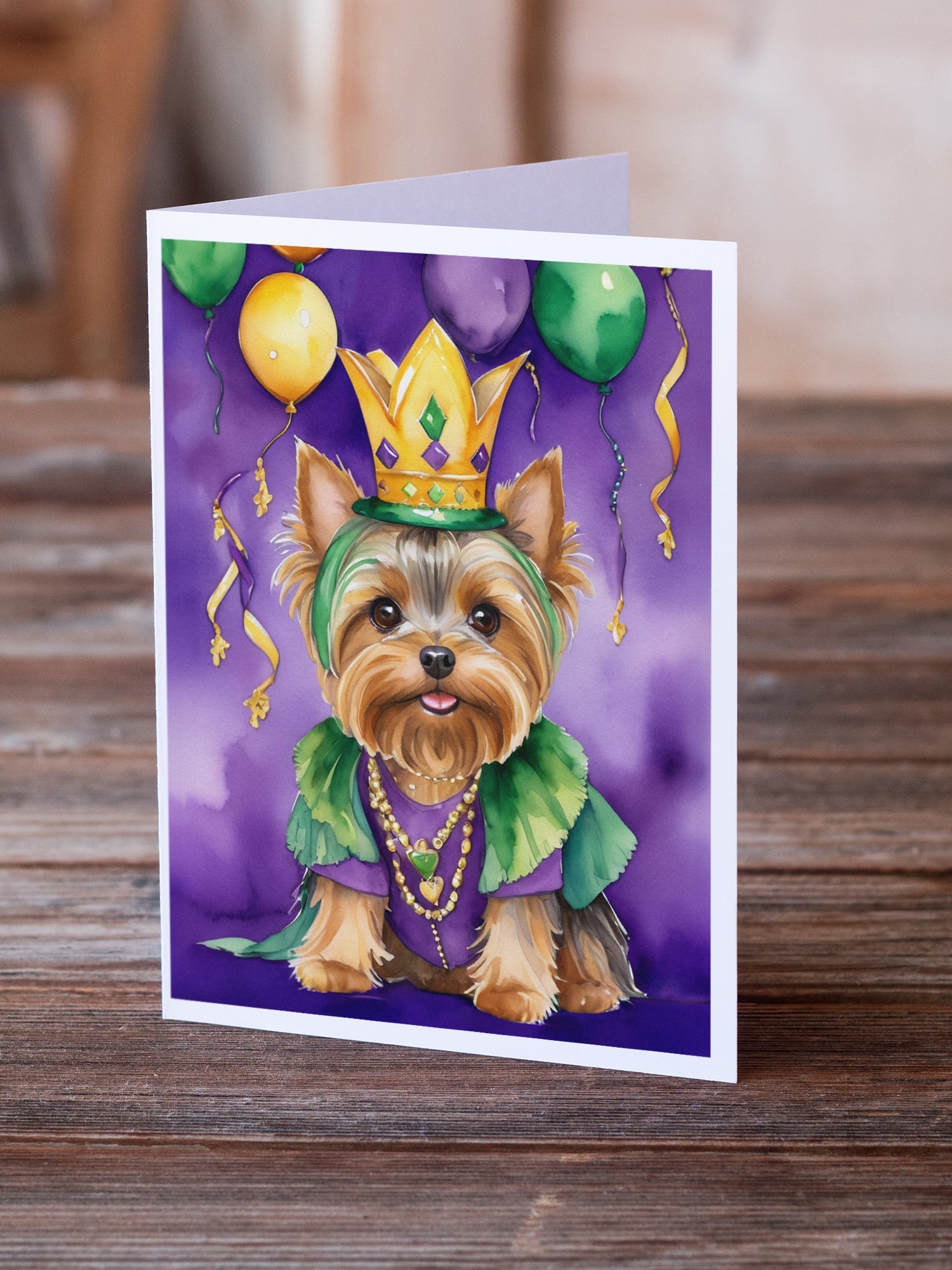 Yorkshire Terrier King of Mardi Gras Greeting Cards Pack of 8 Blank Cards with Envelopes Whimsical A7 Size 5x7