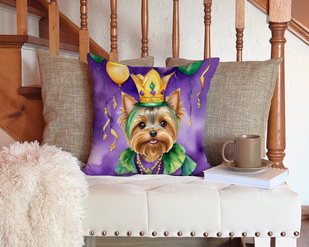 Yorkshire Terrier King of Mardi Gras Decorative Throw Pillow 14x14 Indoor Outdoor Accent Cushion, Fabric Cover with Insert for Sofa, Bed, Porch & Living Room