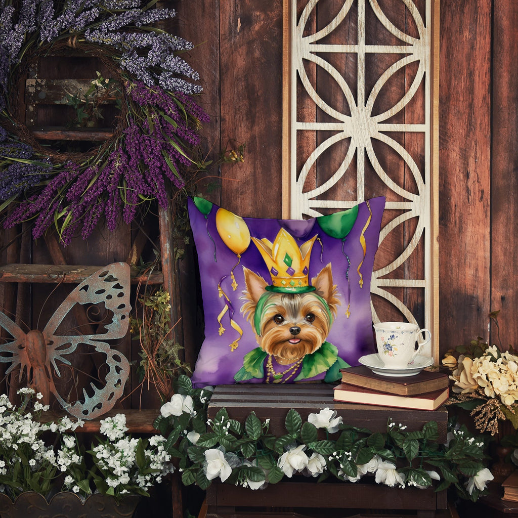 Yorkshire Terrier King of Mardi Gras Decorative Throw Pillow 14x14 Indoor Outdoor Accent Cushion, Fabric Cover with Insert for Sofa, Bed, Porch & Living Room