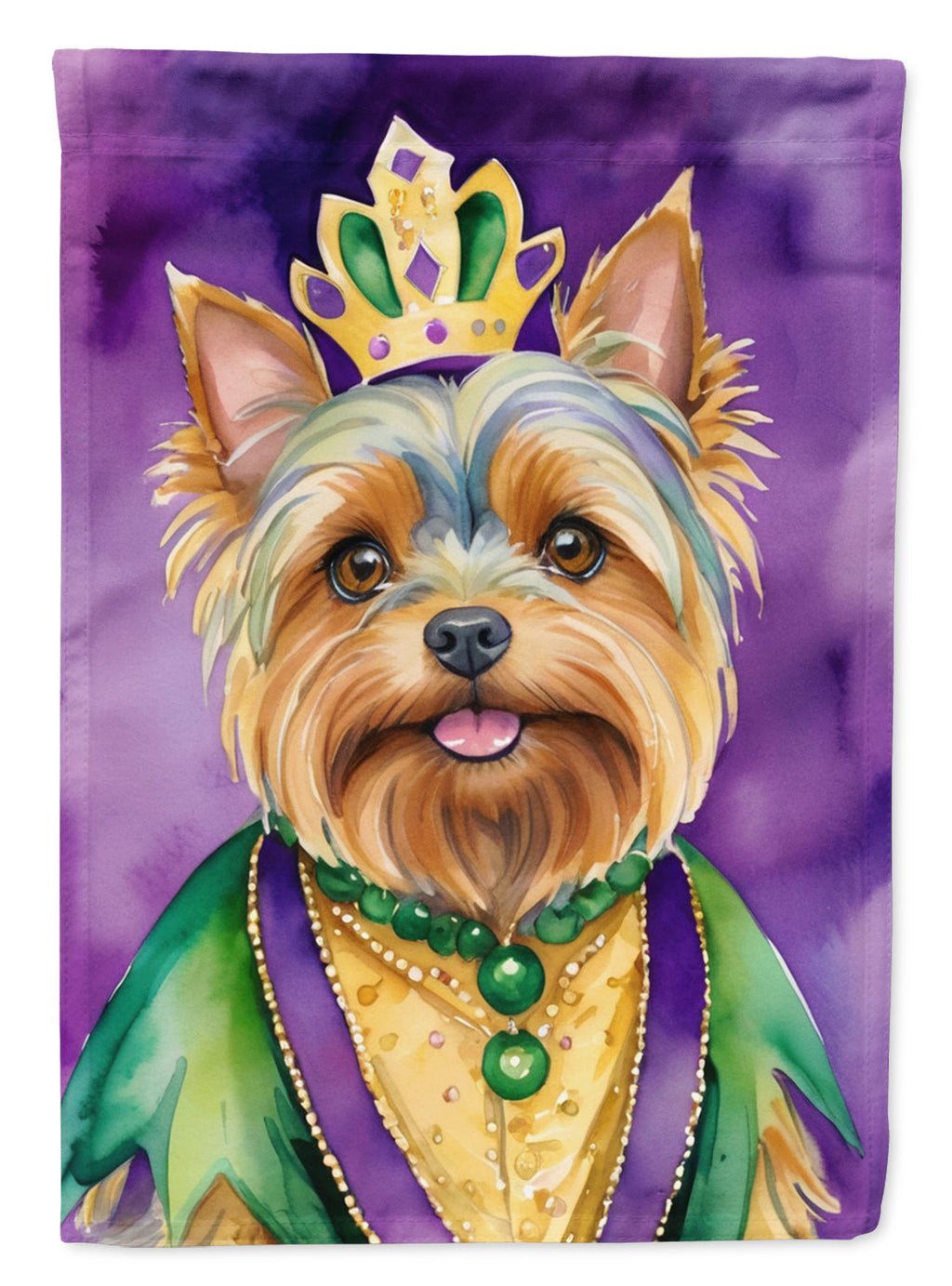 Yorkshire Terrier King of Mardi Gras House Flag 28x40 Porch Sleeve Pole Decorative Outside Yard Banner Artwork Wall Hanging, Polyester