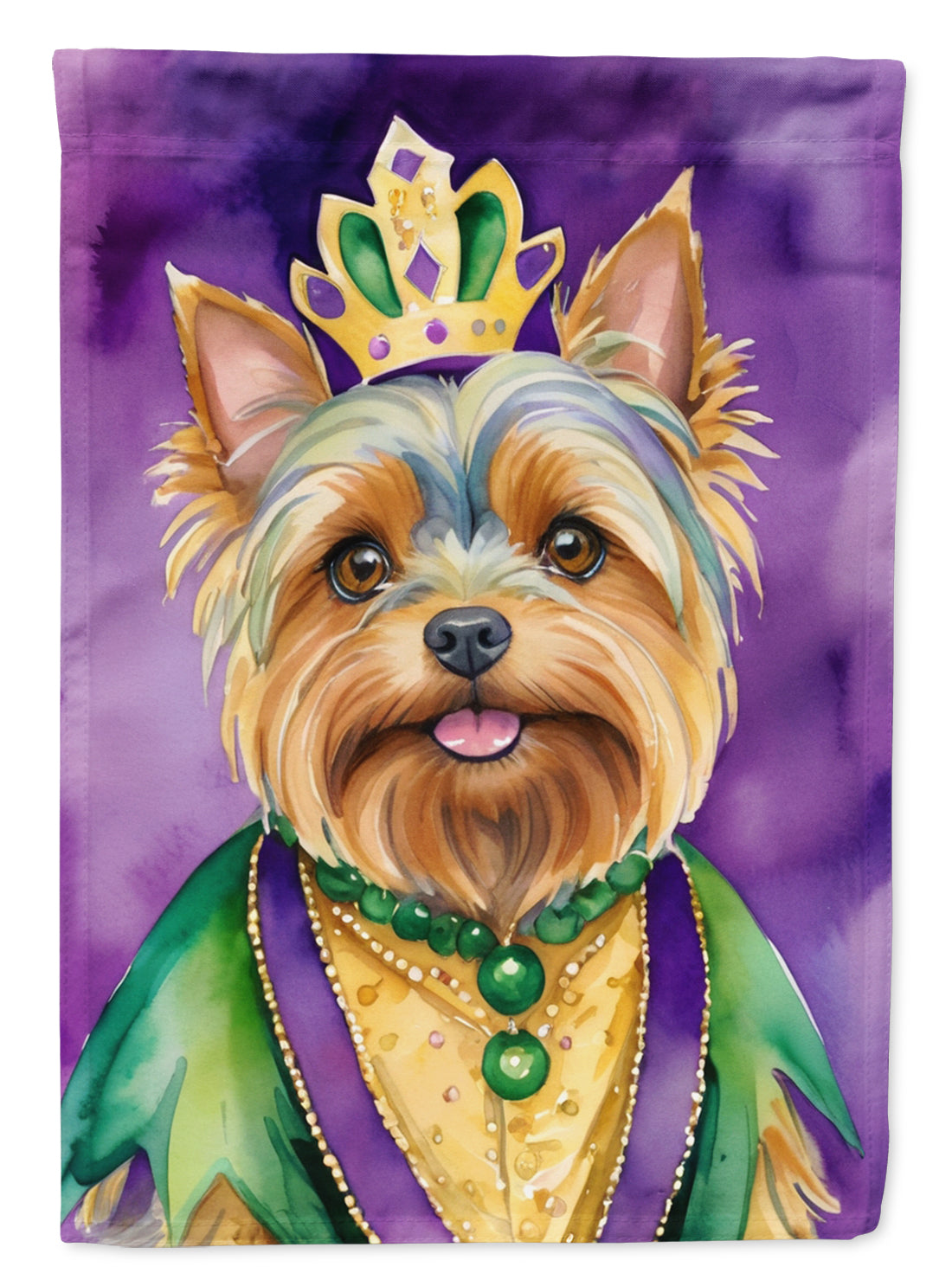 Yorkshire Terrier King of Mardi Gras House Flag 28x40 Porch Sleeve Pole Decorative Outside Yard Banner Artwork Wall Hanging, Polyester