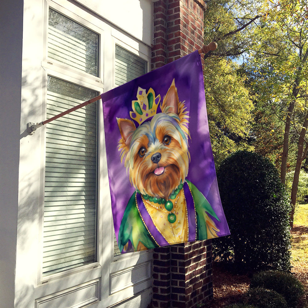 Yorkshire Terrier King of Mardi Gras House Flag 28x40 Porch Sleeve Pole Decorative Outside Yard Banner Artwork Wall Hanging, Polyester
