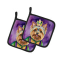 Yorkshire Terrier King of Mardi Gras Pot Holder Set of 2 Heat Resistant Quilted Hot Pads 7.5 x 7.5 Inch, Insulated Kitchen Trivets for Cooking & Baking
