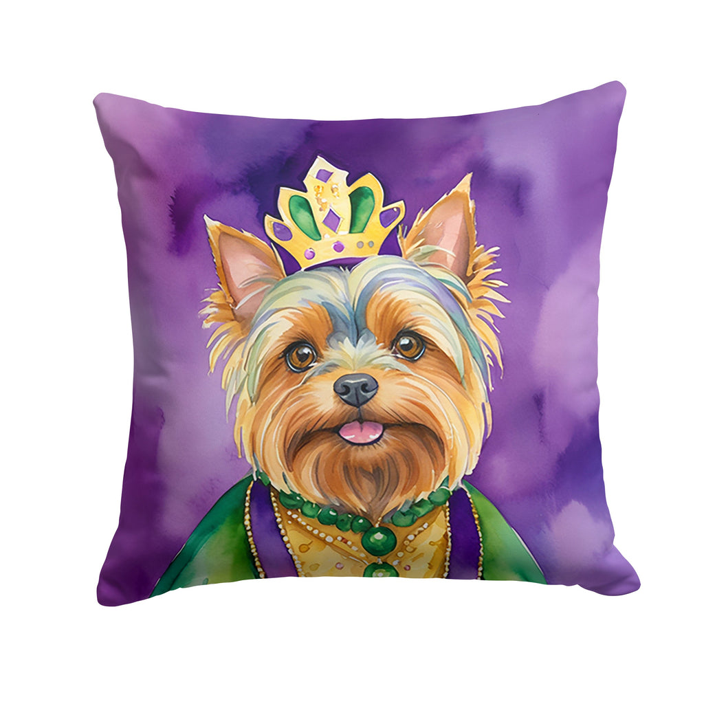 Yorkshire Terrier King of Mardi Gras Decorative Throw Pillow 14x14 Indoor Outdoor Accent Cushion, Fabric Cover with Insert for Sofa, Bed, Porch & Living Room