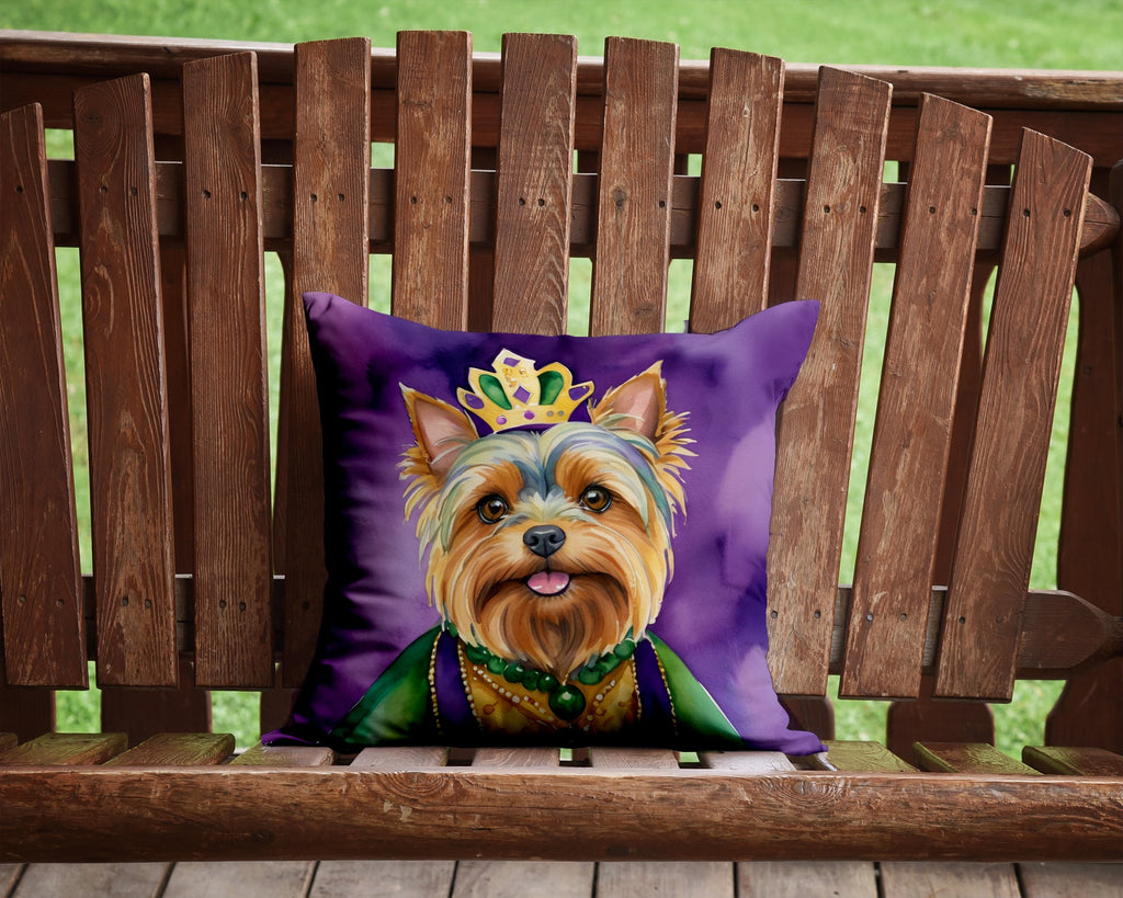 Yorkshire Terrier King of Mardi Gras Decorative Throw Pillow 14x14 Indoor Outdoor Accent Cushion, Fabric Cover with Insert for Sofa, Bed, Porch & Living Room