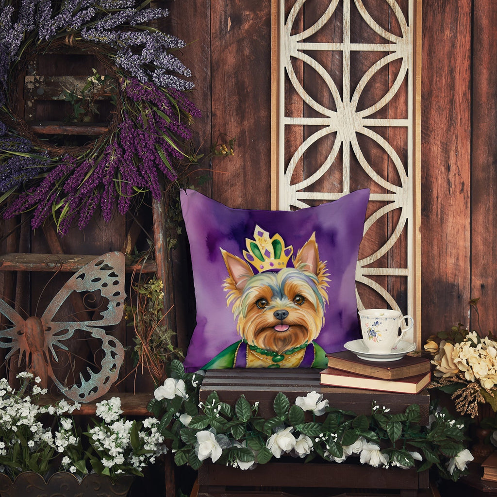 Yorkshire Terrier King of Mardi Gras Decorative Throw Pillow 14x14 Indoor Outdoor Accent Cushion, Fabric Cover with Insert for Sofa, Bed, Porch & Living Room