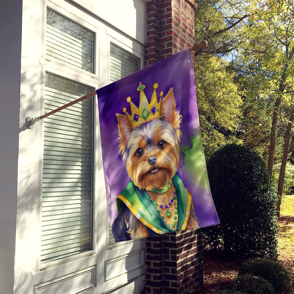 Yorkshire Terrier King of Mardi Gras House Flag 28x40 Porch Sleeve Pole Decorative Outside Yard Banner Artwork Wall Hanging, Polyester