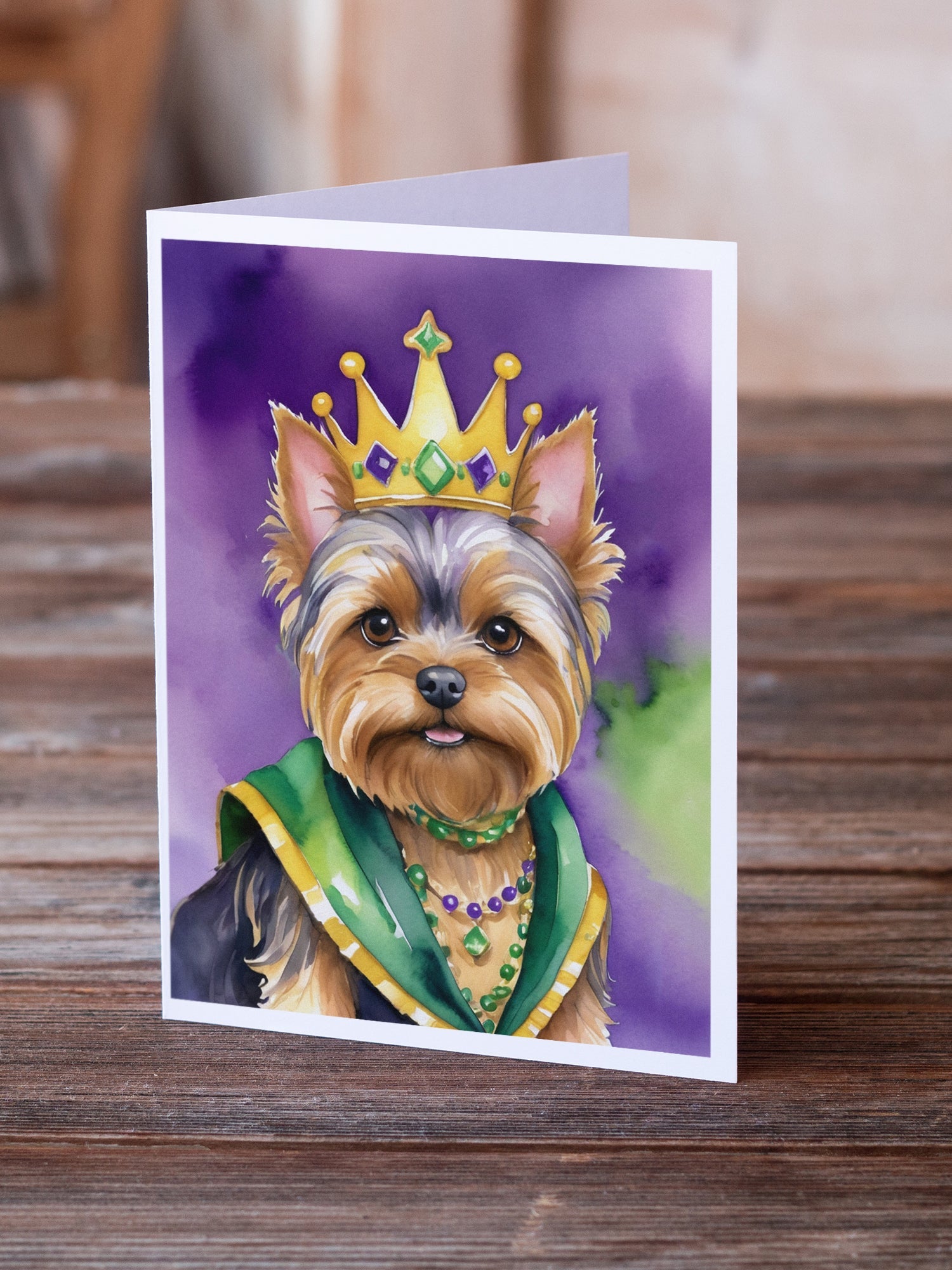 Yorkshire Terrier King of Mardi Gras Greeting Cards Pack of 8 Blank Cards with Envelopes Whimsical A7 Size 5x7