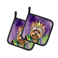 Yorkshire Terrier King of Mardi Gras Pot Holder Set of 2 Heat Resistant Quilted Hot Pads 7.5 x 7.5 Inch, Insulated Kitchen Trivets for Cooking & Baking