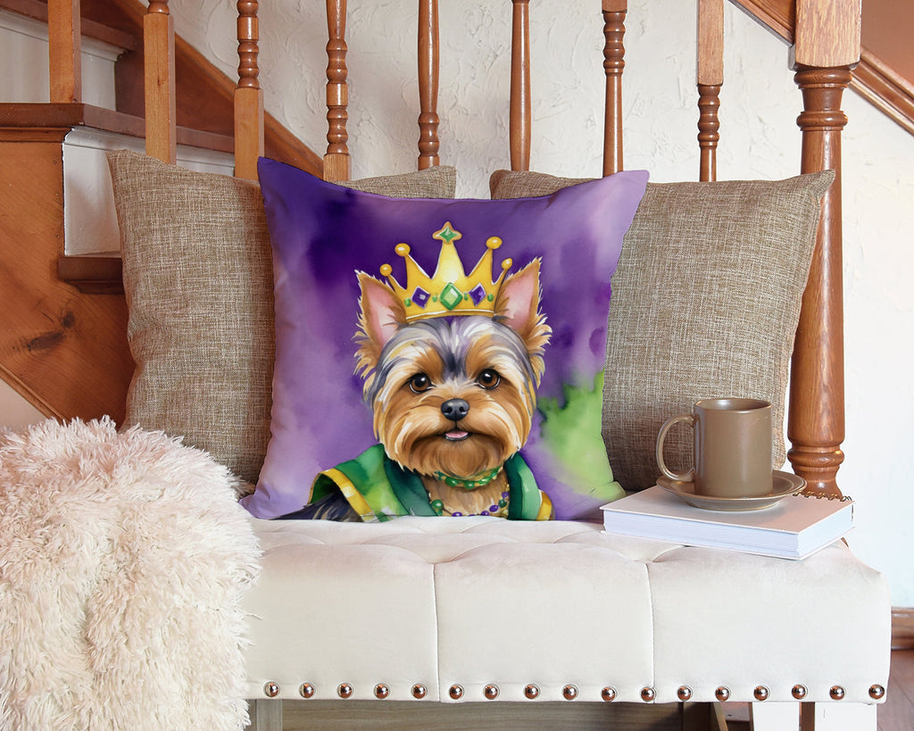 Yorkshire Terrier King of Mardi Gras Decorative Throw Pillow 14x14 Indoor Outdoor Accent Cushion, Fabric Cover with Insert for Sofa, Bed, Porch & Living Room