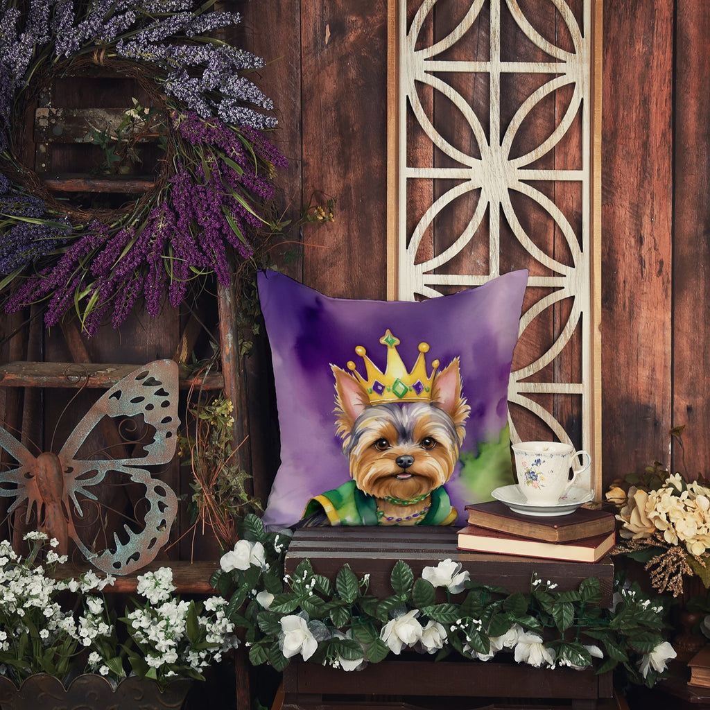 Yorkshire Terrier King of Mardi Gras Decorative Throw Pillow 18x18 Indoor Outdoor Accent Cushion, Fabric Cover with Insert for Sofa, Bed, Porch & Living Room