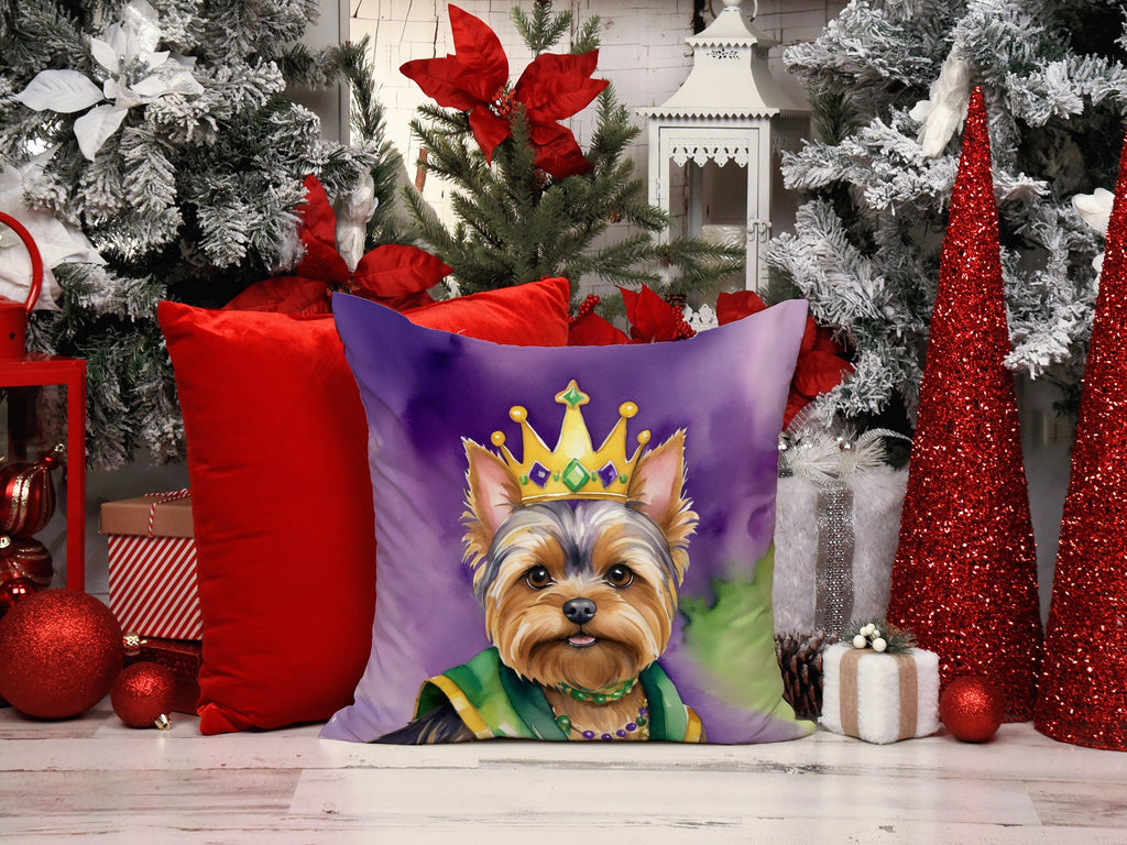 Yorkshire Terrier King of Mardi Gras Decorative Throw Pillow 18x18 Indoor Outdoor Accent Cushion, Fabric Cover with Insert for Sofa, Bed, Porch & Living Room