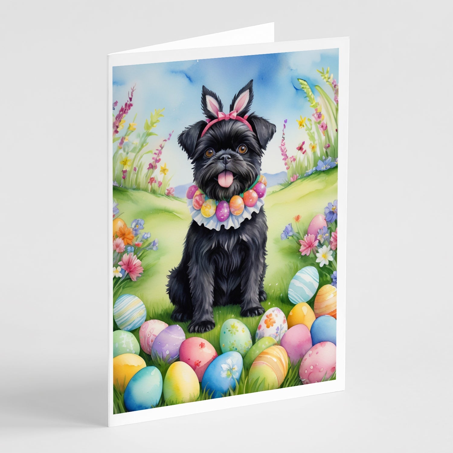 Affenpinscher Easter Egg Hunt Greeting Cards Pack of 8 Blank Cards with Envelopes Whimsical A7 Size 5x7
