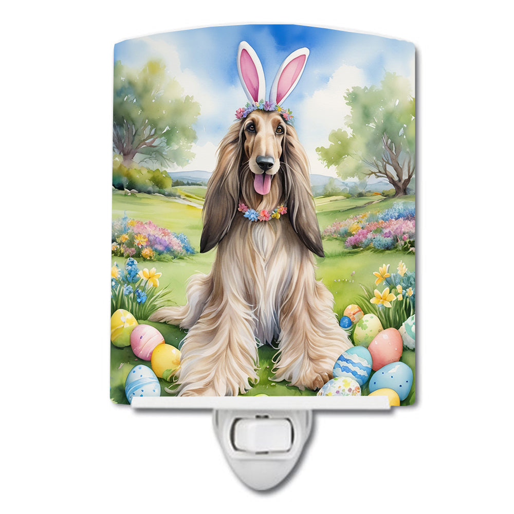 Afghan Hound Easter Egg Hunt Ceramic Night Light Compact, UL-Certified, Ideal for Bedroom, Bathroom, Nursery, Hallway, Kitchen, 6x4x3, Multicolor