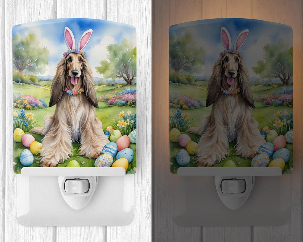Afghan Hound Easter Egg Hunt Ceramic Night Light Compact, UL-Certified, Ideal for Bedroom, Bathroom, Nursery, Hallway, Kitchen, 6x4x3, Multicolor
