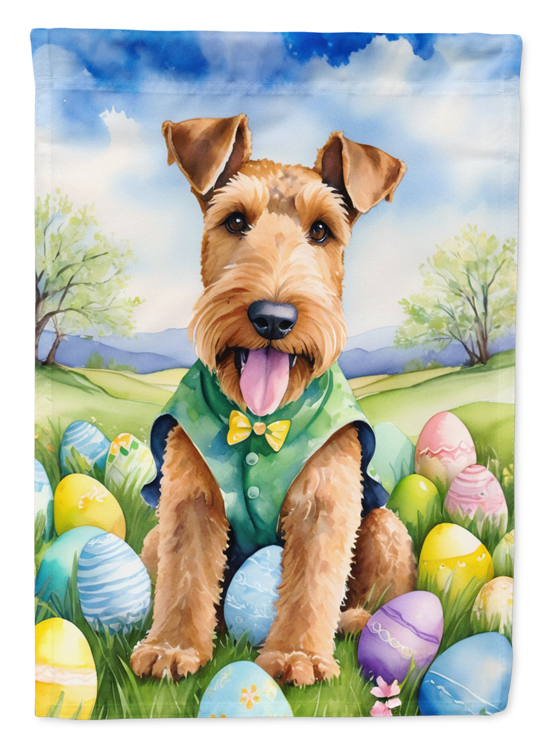 Airedale Terrier Easter Egg Hunt House Flag 28x40 Porch Sleeve Pole Decorative Outside Yard Banner Artwork Wall Hanging, Polyester