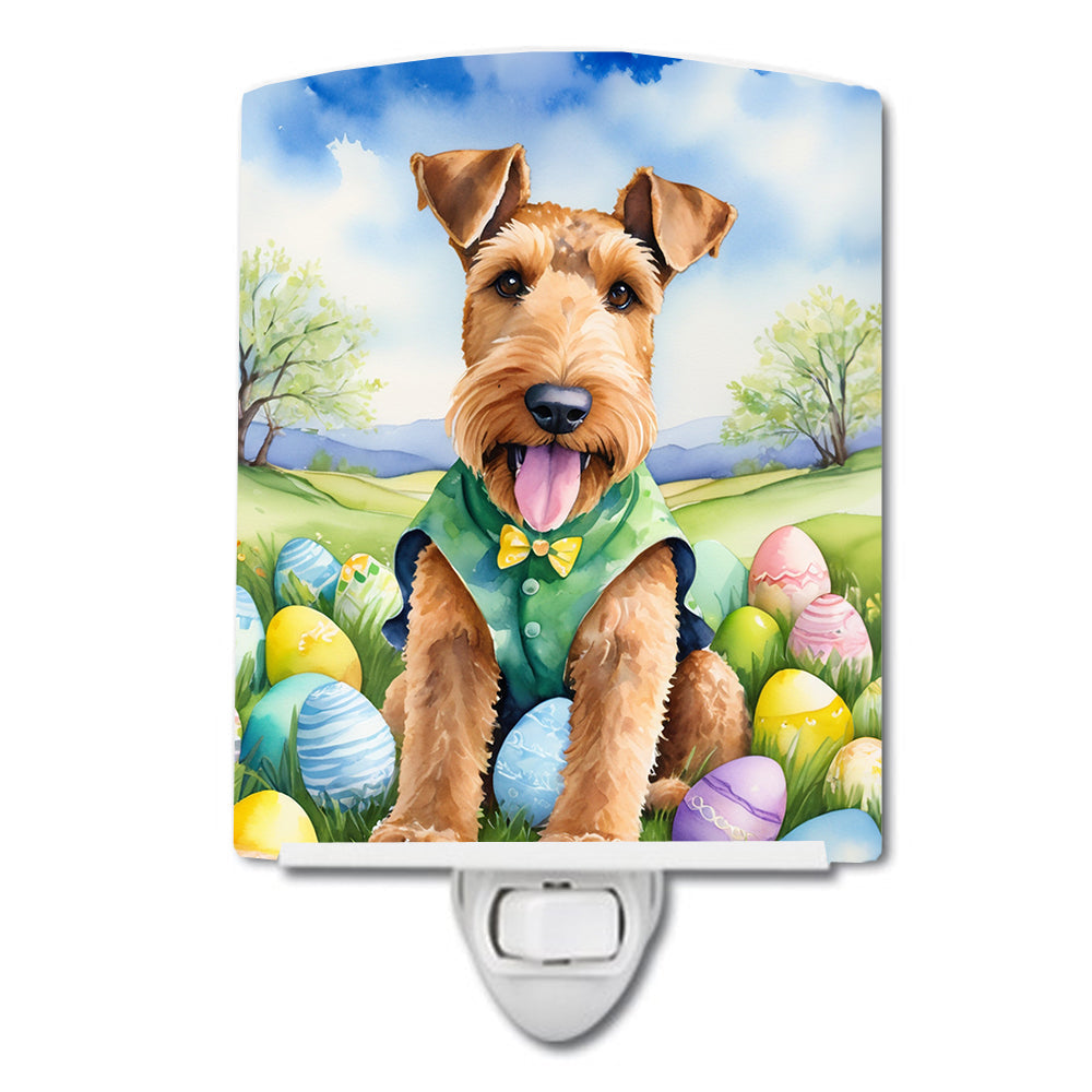 Airedale Terrier Easter Egg Hunt Ceramic Night Light Compact, UL-Certified, Ideal for Bedroom, Bathroom, Nursery, Hallway, Kitchen, 6x4x3, Multicolor