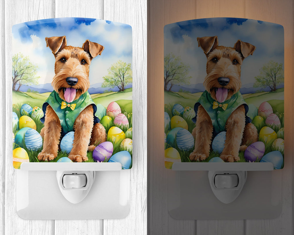 Airedale Terrier Easter Egg Hunt Ceramic Night Light Compact, UL-Certified, Ideal for Bedroom, Bathroom, Nursery, Hallway, Kitchen, 6x4x3, Multicolor