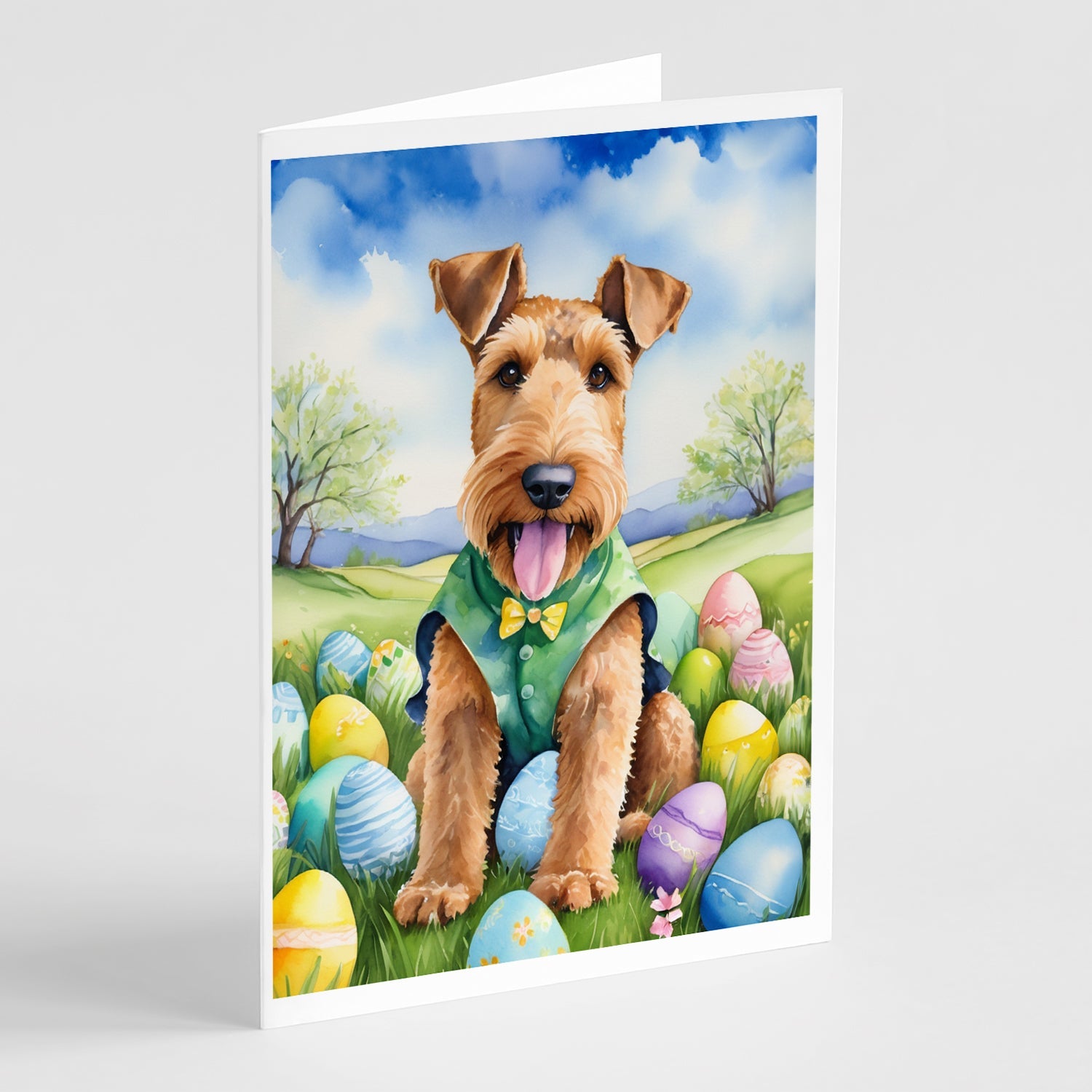 Airedale Terrier Easter Egg Hunt Greeting Cards Pack of 8 Blank Cards with Envelopes Whimsical A7 Size 5x7