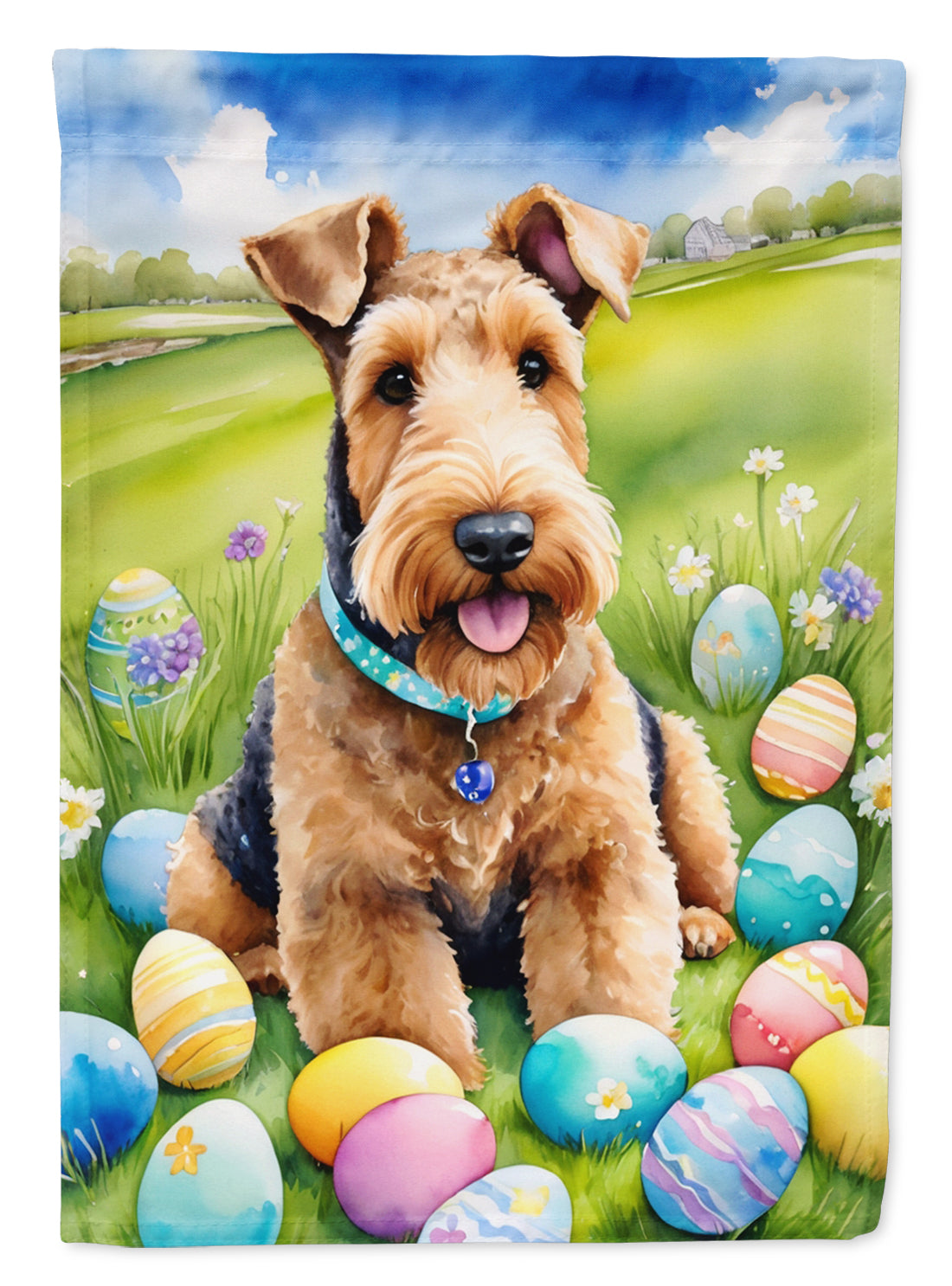 Airedale Terrier Easter Egg Hunt House Flag 28x40 Porch Sleeve Pole Decorative Outside Yard Banner Artwork Wall Hanging, Polyester