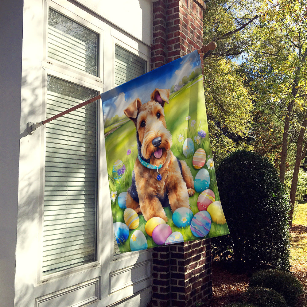 Airedale Terrier Easter Egg Hunt House Flag 28x40 Porch Sleeve Pole Decorative Outside Yard Banner Artwork Wall Hanging, Polyester