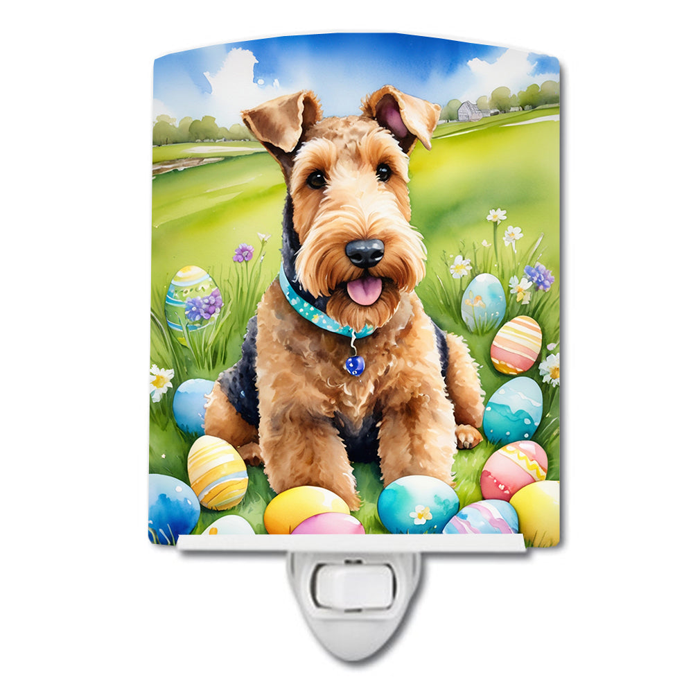 Airedale Terrier Easter Egg Hunt Ceramic Night Light Compact, UL-Certified, Ideal for Bedroom, Bathroom, Nursery, Hallway, Kitchen, 6x4x3, Multicolor