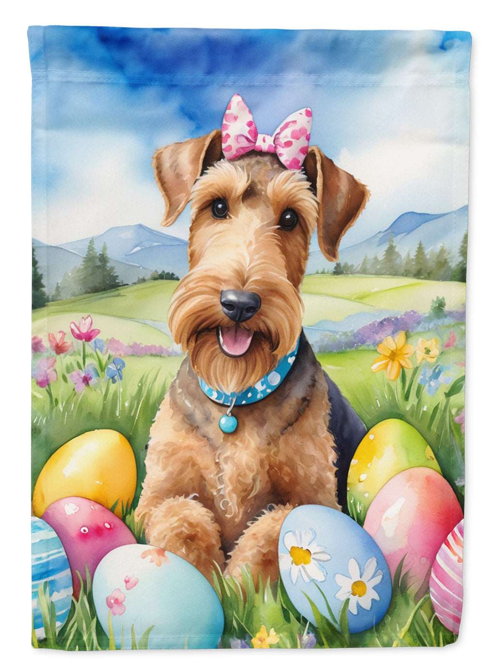 Airedale Terrier Easter Egg Hunt House Flag 28x40 Porch Sleeve Pole Decorative Outside Yard Banner Artwork Wall Hanging, Polyester