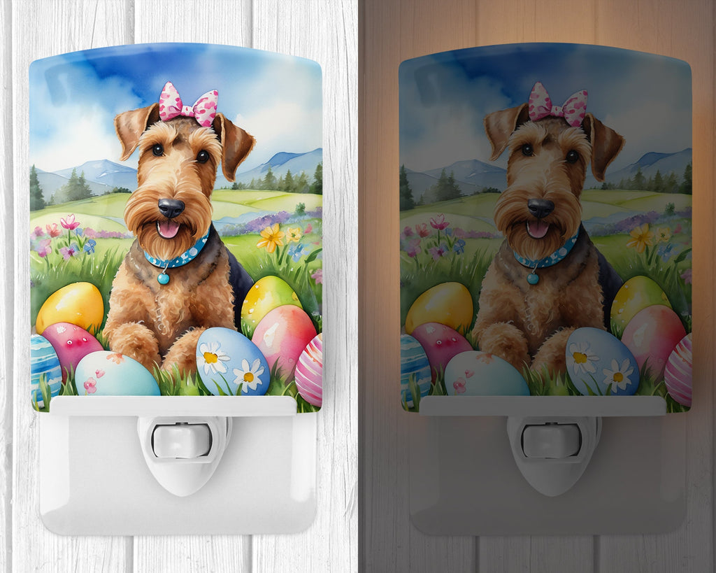 Airedale Terrier Easter Egg Hunt Ceramic Night Light Compact, UL-Certified, Ideal for Bedroom, Bathroom, Nursery, Hallway, Kitchen, 6x4x3, Multicolor