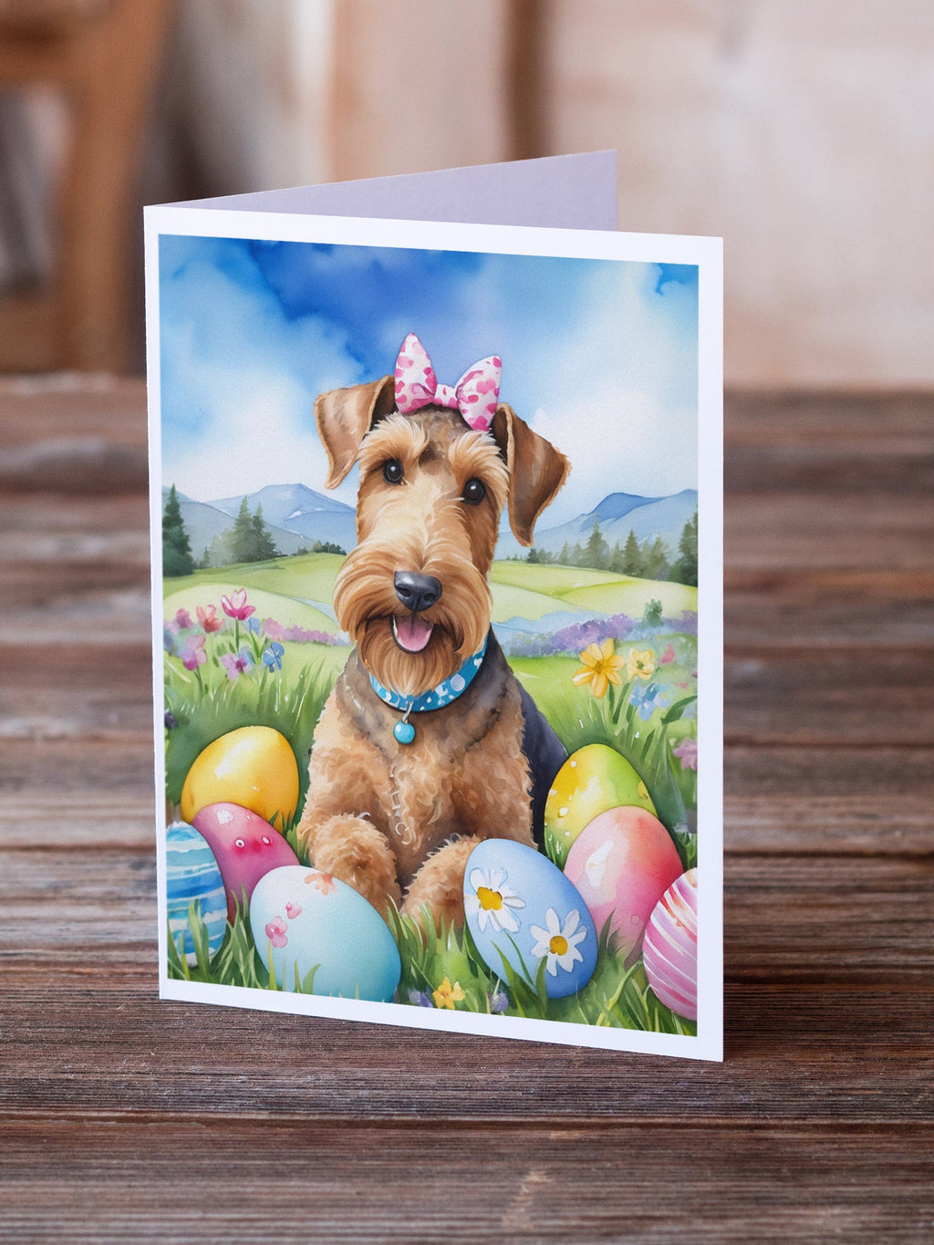 Airedale Terrier Easter Egg Hunt Greeting Cards Pack of 8 Blank Cards with Envelopes Whimsical A7 Size 5x7