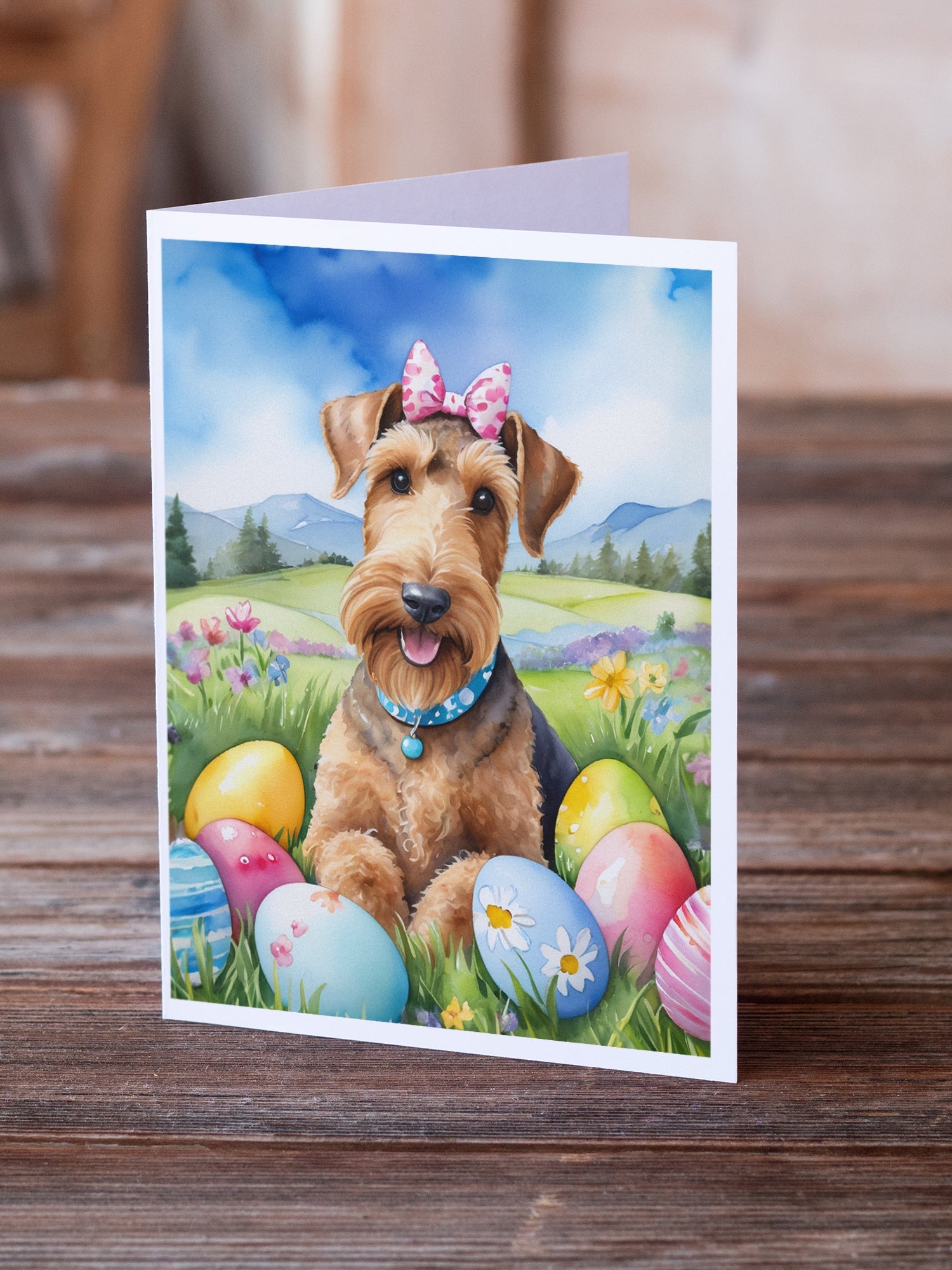 Airedale Terrier Easter Egg Hunt Greeting Cards Pack of 8 Blank Cards with Envelopes Whimsical A7 Size 5x7