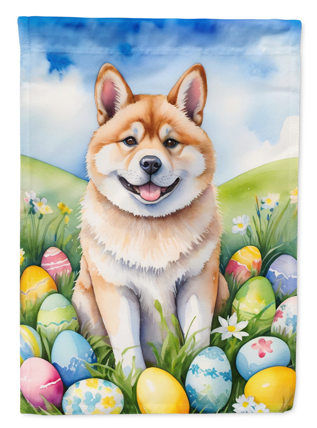 Akita Easter Egg Hunt House Flag 28x40 Porch Sleeve Pole Decorative Outside Yard Banner Artwork Wall Hanging, Polyester