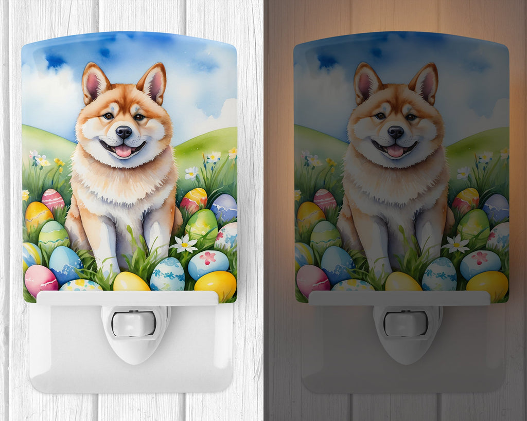 Akita Easter Egg Hunt Ceramic Night Light Compact, UL-Certified, Ideal for Bedroom, Bathroom, Nursery, Hallway, Kitchen, 6x4x3, Multicolor