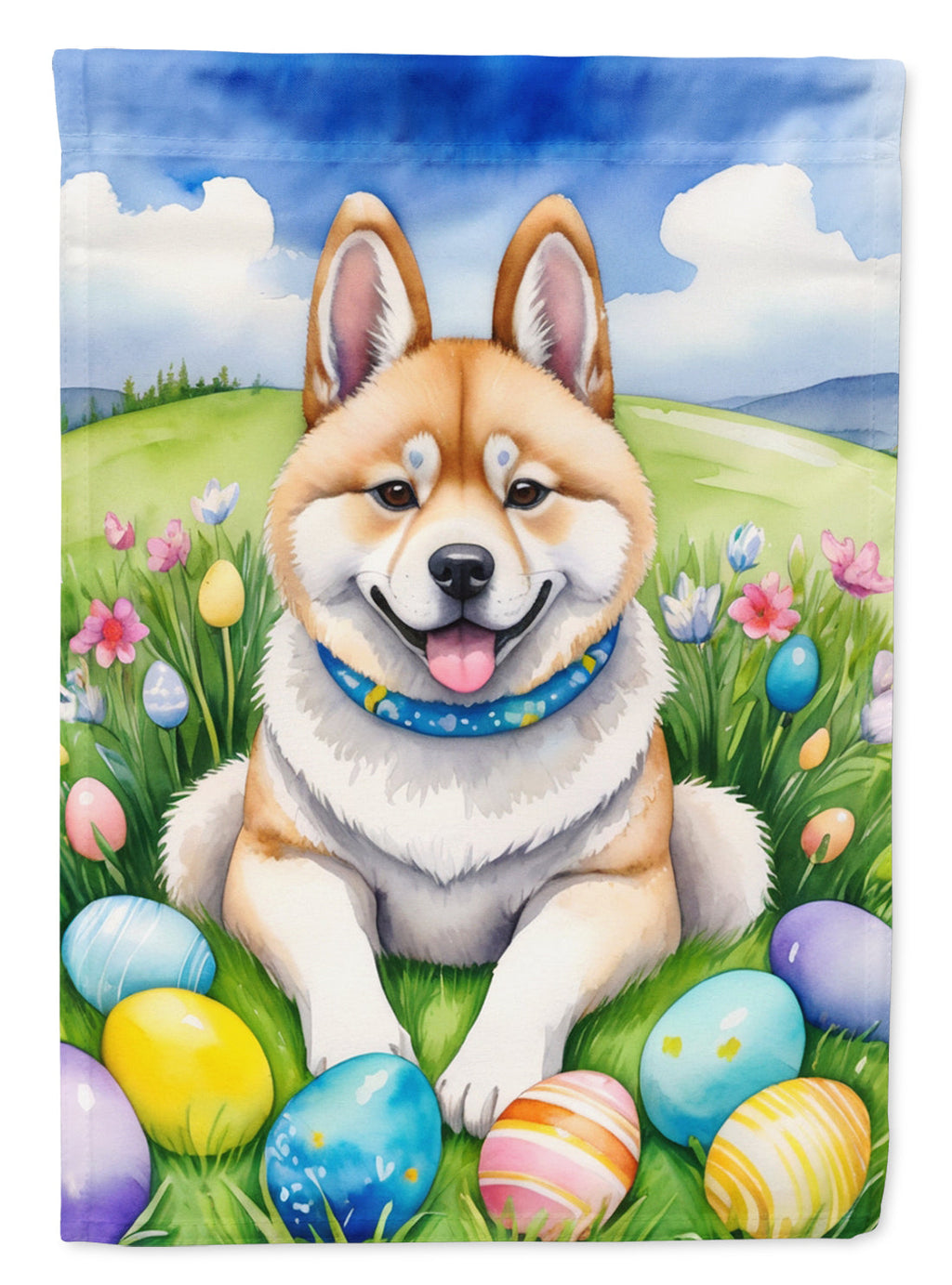 Akita Easter Egg Hunt House Flag 28x40 Porch Sleeve Pole Decorative Outside Yard Banner Artwork Wall Hanging, Polyester