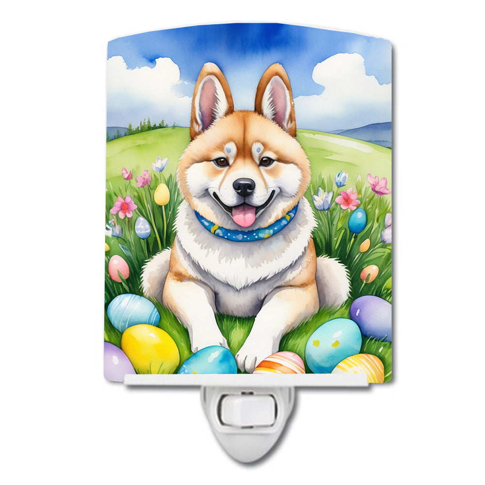 Akita Easter Egg Hunt Ceramic Night Light Compact, UL-Certified, Ideal for Bedroom, Bathroom, Nursery, Hallway, Kitchen, 6x4x3, Multicolor