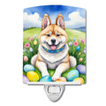 Akita Easter Egg Hunt Ceramic Night Light Compact, UL-Certified, Ideal for Bedroom, Bathroom, Nursery, Hallway, Kitchen, 6x4x3, Multicolor