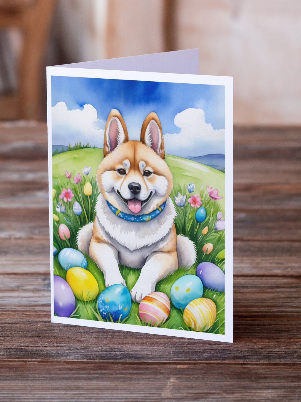 Akita Easter Egg Hunt Greeting Cards Pack of 8 Blank Cards with Envelopes Whimsical A7 Size 5x7