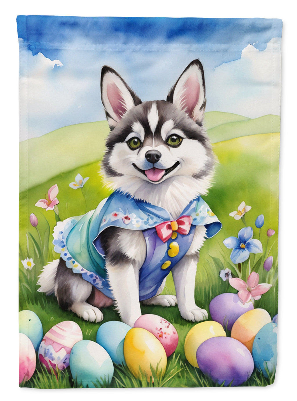 Alaskan Klee Kai Easter Egg Hunt House Flag 28x40 Porch Sleeve Pole Decorative Outside Yard Banner Artwork Wall Hanging, Polyester