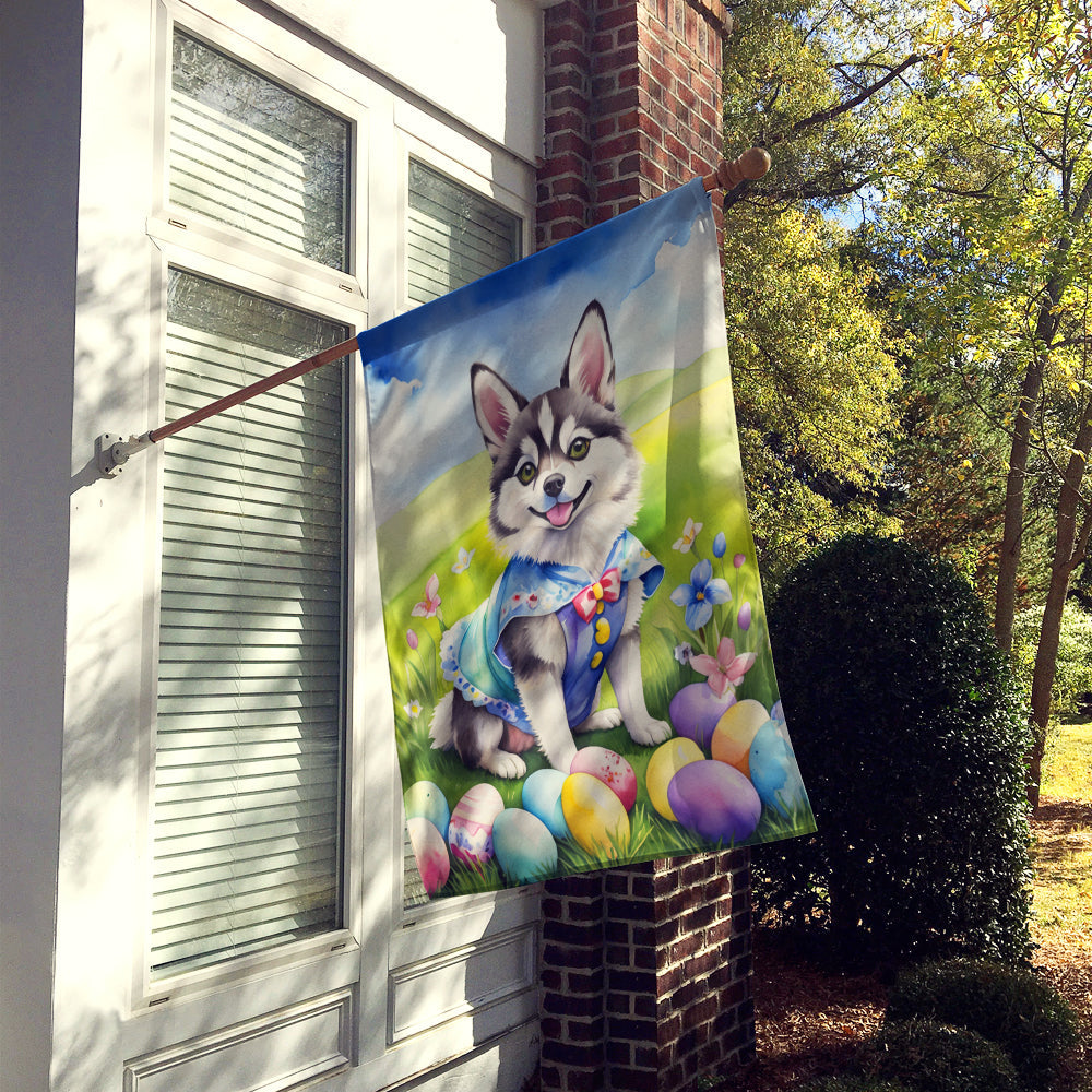Alaskan Klee Kai Easter Egg Hunt House Flag 28x40 Porch Sleeve Pole Decorative Outside Yard Banner Artwork Wall Hanging, Polyester