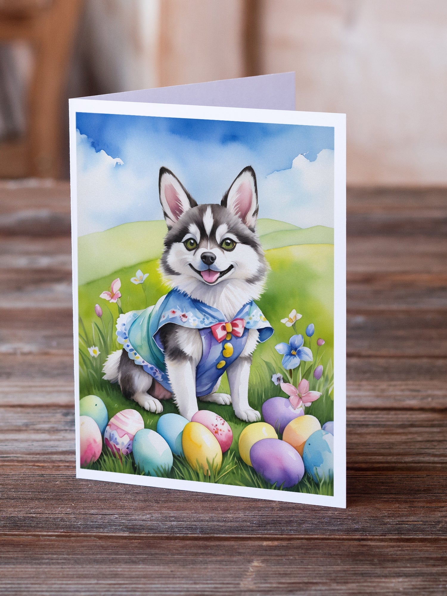 Alaskan Klee Kai Easter Egg Hunt Greeting Cards Pack of 8 Blank Cards with Envelopes Whimsical A7 Size 5x7