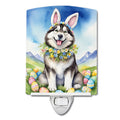 Alaskan Malamute Easter Egg Hunt Ceramic Night Light Compact, UL-Certified, Ideal for Bedroom, Bathroom, Nursery, Hallway, Kitchen, 6x4x3, Multicolor