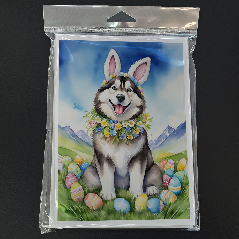 Alaskan Malamute Easter Egg Hunt Greeting Cards Pack of 8 Blank Cards with Envelopes Whimsical A7 Size 5x7