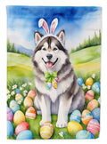 Alaskan Malamute Easter Egg Hunt House Flag 28x40 Porch Sleeve Pole Decorative Outside Yard Banner Artwork Wall Hanging, Polyester