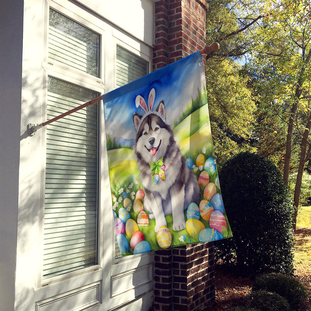 Alaskan Malamute Easter Egg Hunt House Flag 28x40 Porch Sleeve Pole Decorative Outside Yard Banner Artwork Wall Hanging, Polyester